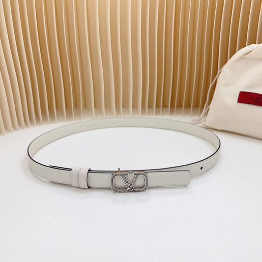 Vlogo Buckle Water Wave Silver Copper Glossy White Leather 20mm Belt - 30