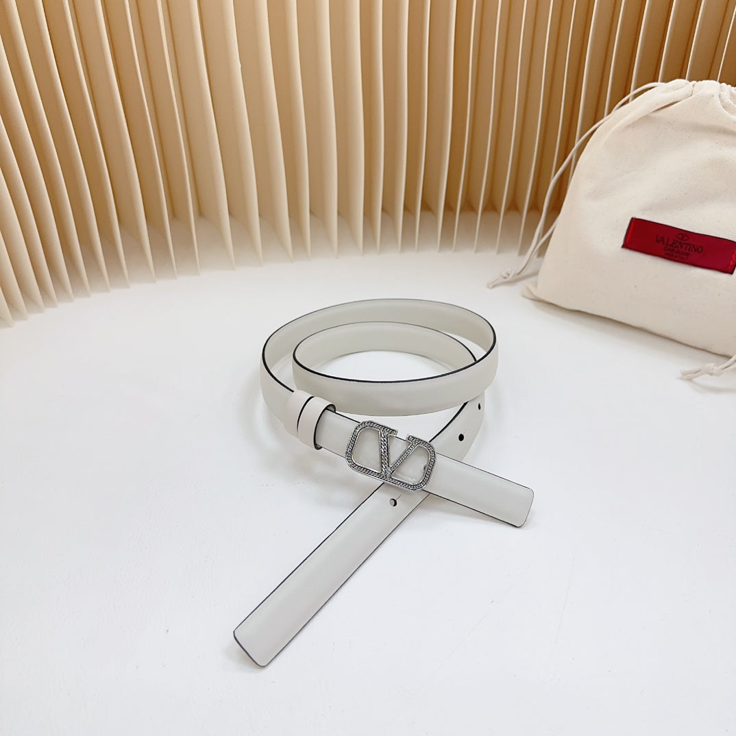 Vlogo Buckle Water Wave Silver Copper Glossy White Leather 20mm Belt - 30