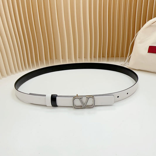 Vlogo Buckle Water Wave Silver Copper Glossy White Black Leather 20mm Belt - 30