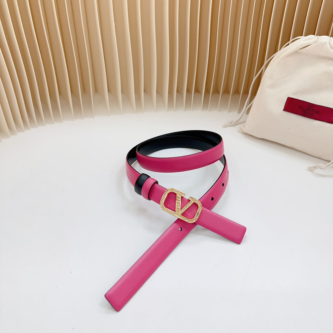 Vlogo Buckle Water Wave Gold Copper Glossy Pink Black Leather 20mm Belt - 30
