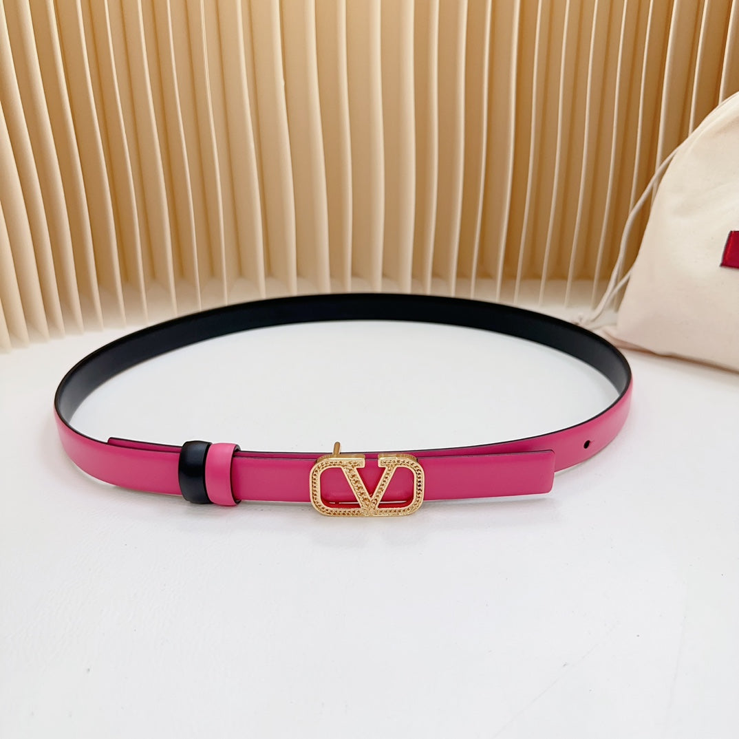 Vlogo Buckle Water Wave Gold Copper Glossy Pink Black Leather 20mm Belt - 30