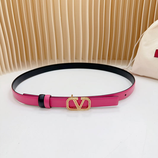 Vlogo Buckle Water Wave Gold Copper Glossy Pink Black Leather 20mm Belt - 30