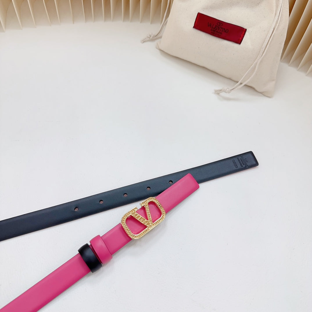 Vlogo Buckle Water Wave Gold Copper Glossy Pink Black Leather 20mm Belt - 30