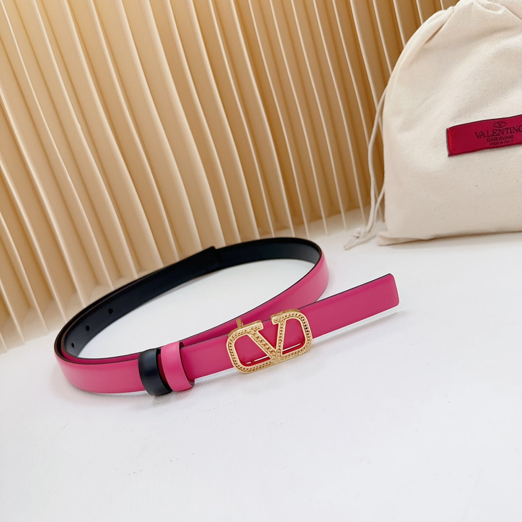 Vlogo Buckle Water Wave Gold Copper Glossy Pink Black Leather 20mm Belt - 30