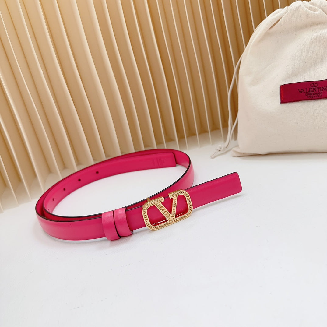 Vlogo Buckle Water Wave Gold Copper Glossy Pink Leather 20mm Belt - 30