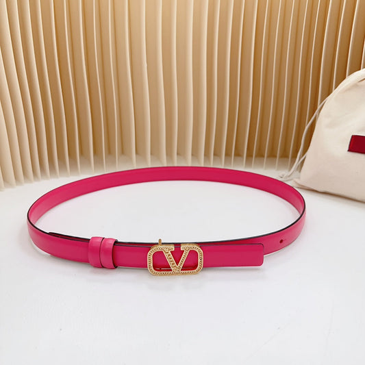 Vlogo Buckle Water Wave Gold Copper Glossy Pink Leather 20mm Belt - 30