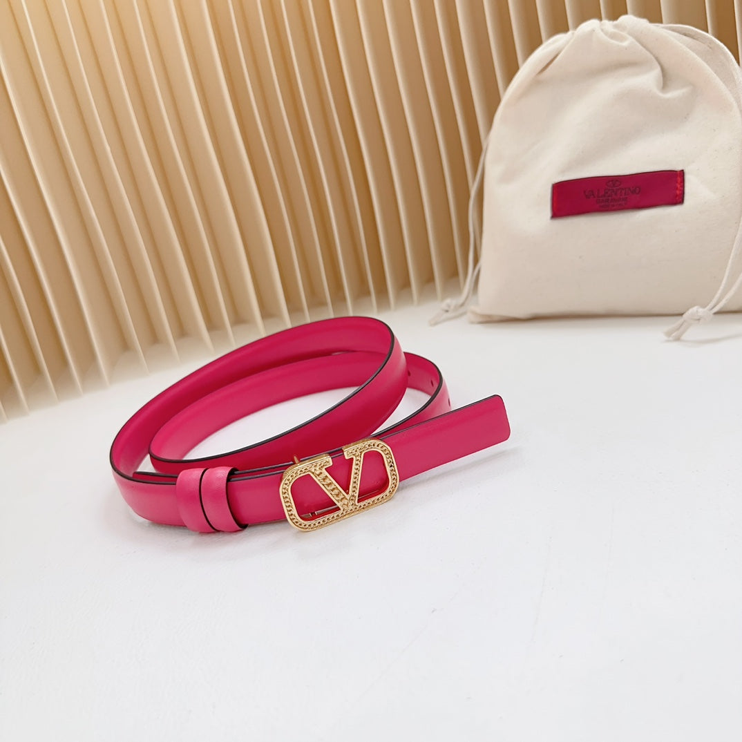 Vlogo Buckle Water Wave Gold Copper Glossy Pink Leather 20mm Belt - 30