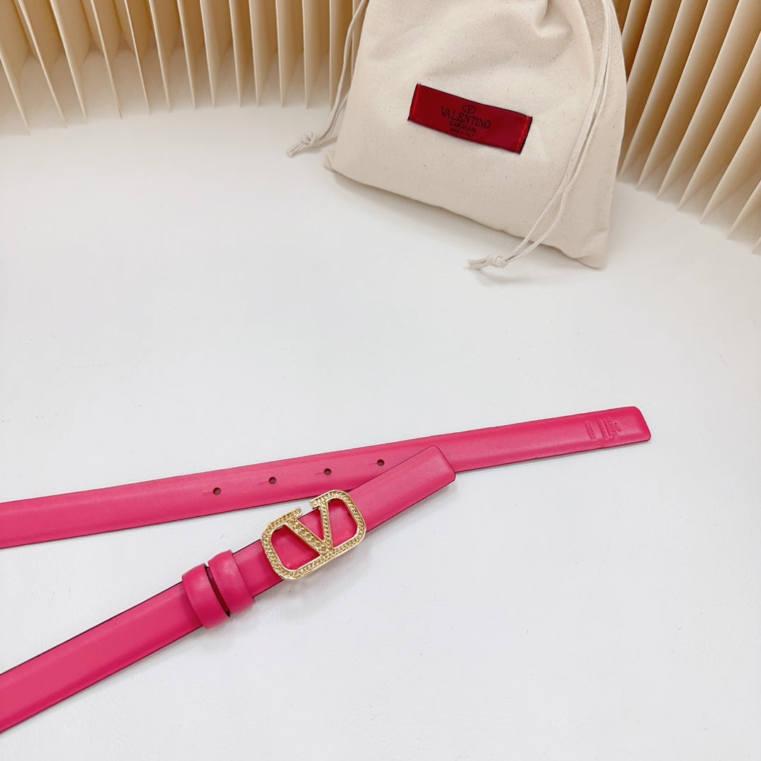 Vlogo Buckle Water Wave Gold Copper Glossy Pink Leather 20mm Belt - 30