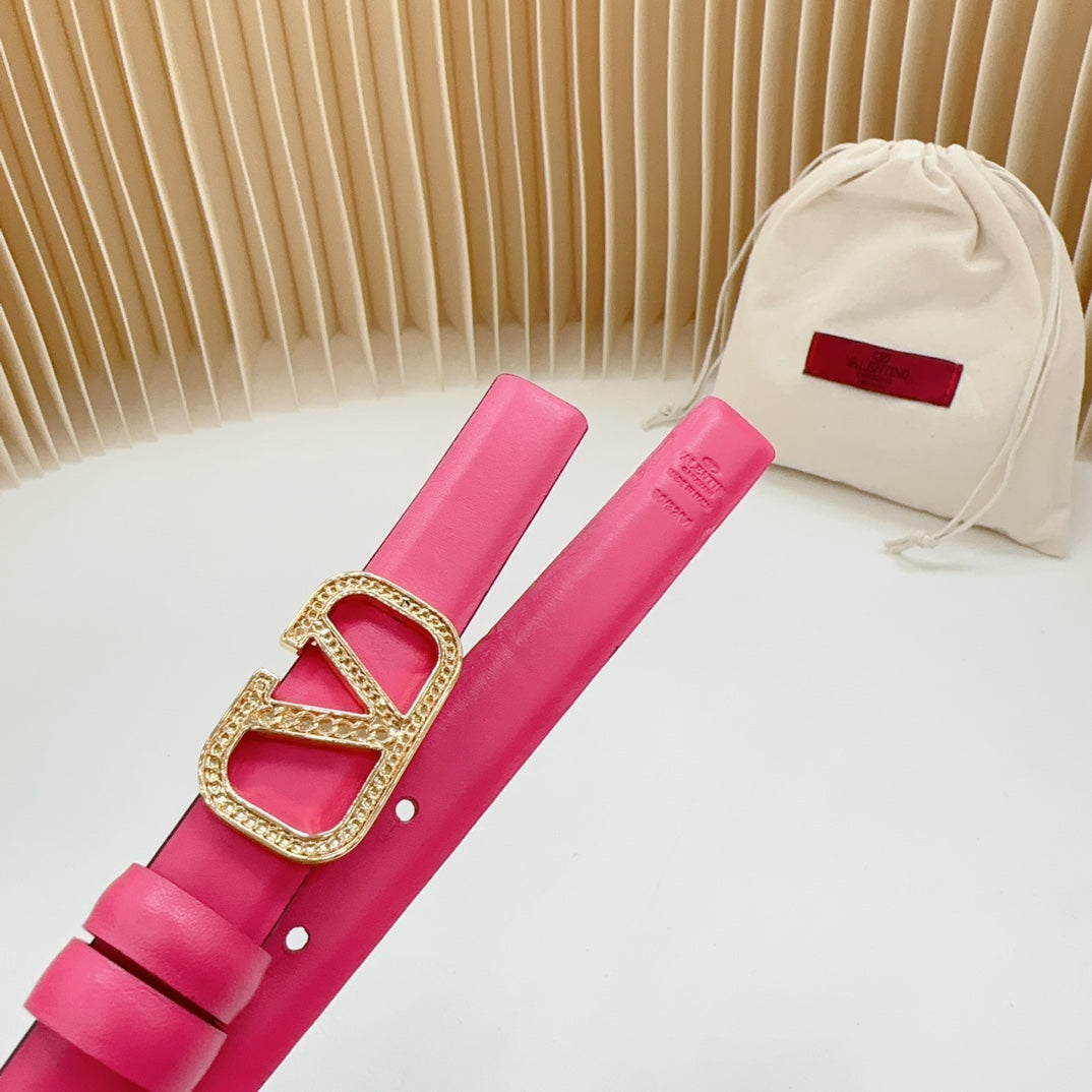 Vlogo Buckle Water Wave Gold Copper Glossy Pink Leather 20mm Belt - 30