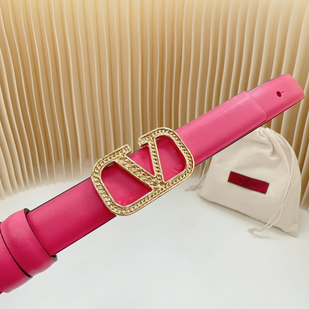Vlogo Buckle Water Wave Gold Copper Glossy Pink Leather 20mm Belt - 30
