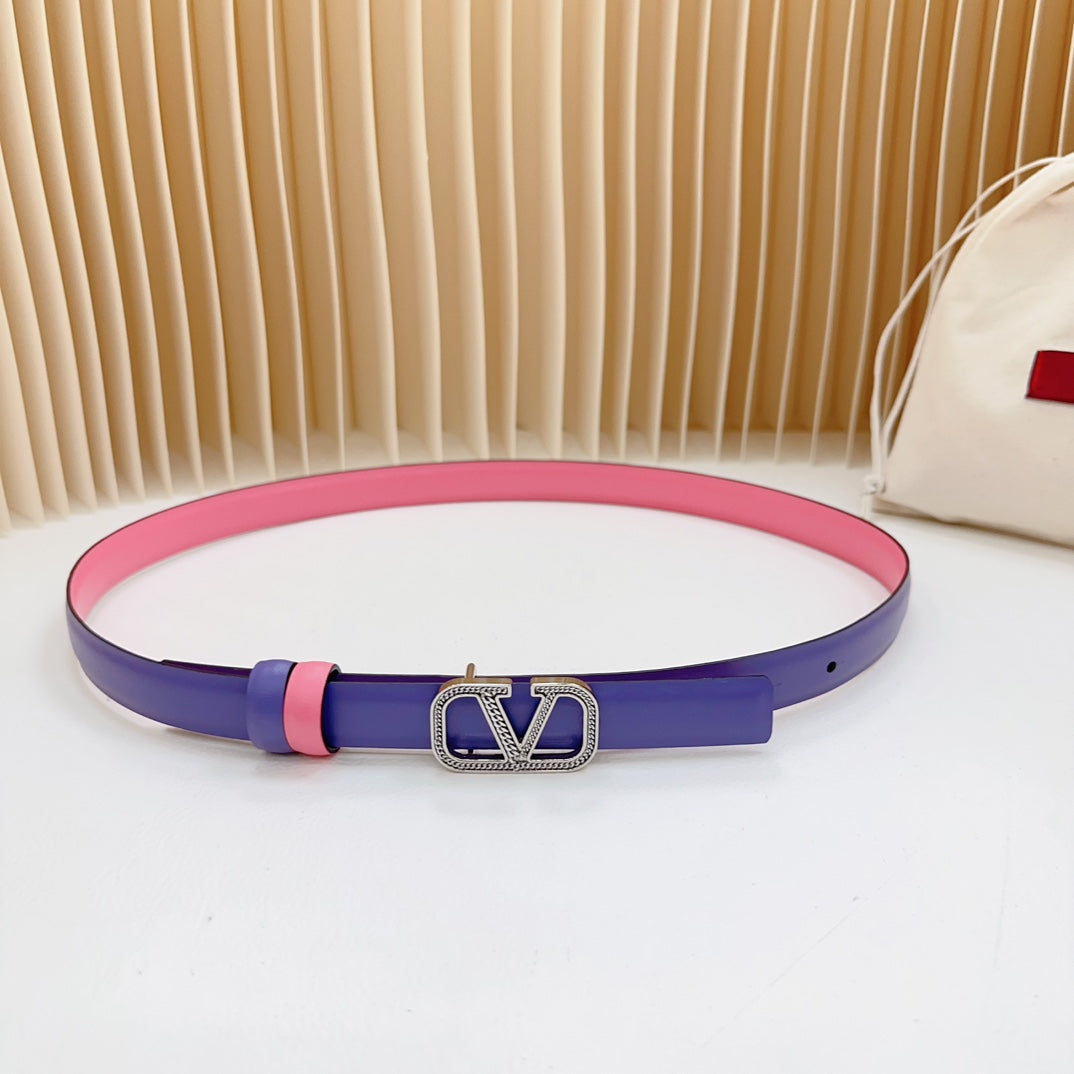 Vlogo Buckle Water Wave Silver Copper Glossy Pink Purple Leather 20mm Belt - 30