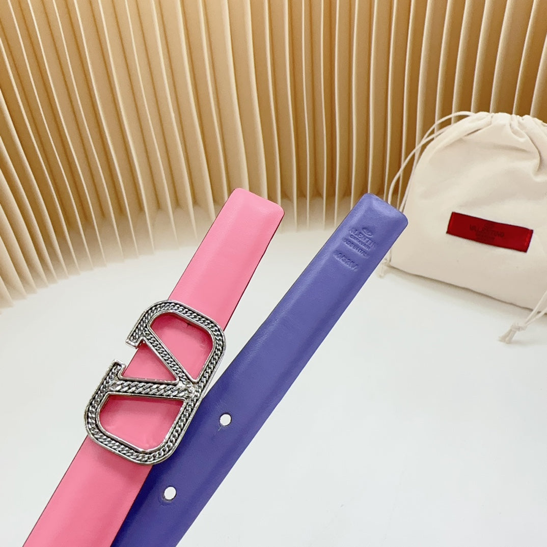 Vlogo Buckle Water Wave Silver Copper Glossy Pink Purple Leather 20mm Belt - 30