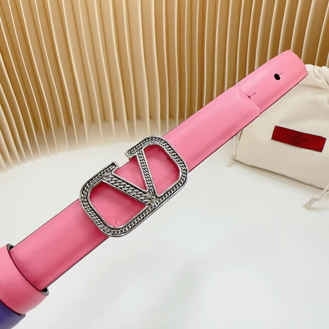 Vlogo Buckle Water Wave Silver Copper Glossy Pink Purple Leather 20mm Belt - 30