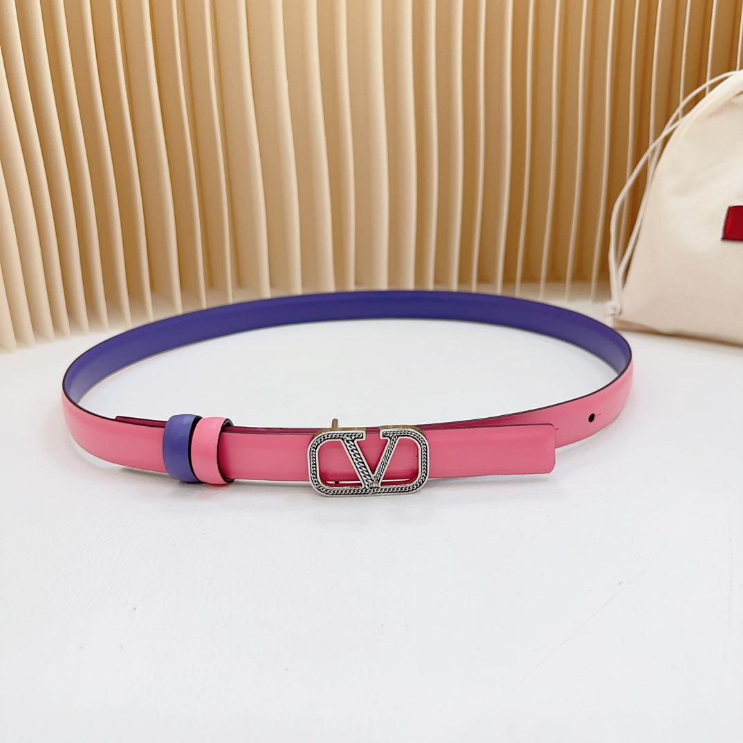 Vlogo Buckle Water Wave Silver Copper Glossy Pink Purple Leather 20mm Belt - 30