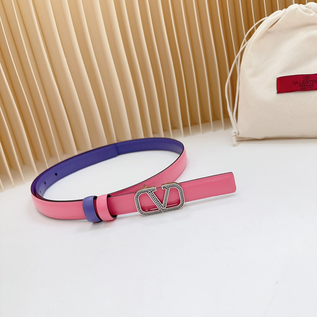 Vlogo Buckle Water Wave Silver Copper Glossy Pink Purple Leather 20mm Belt - 30