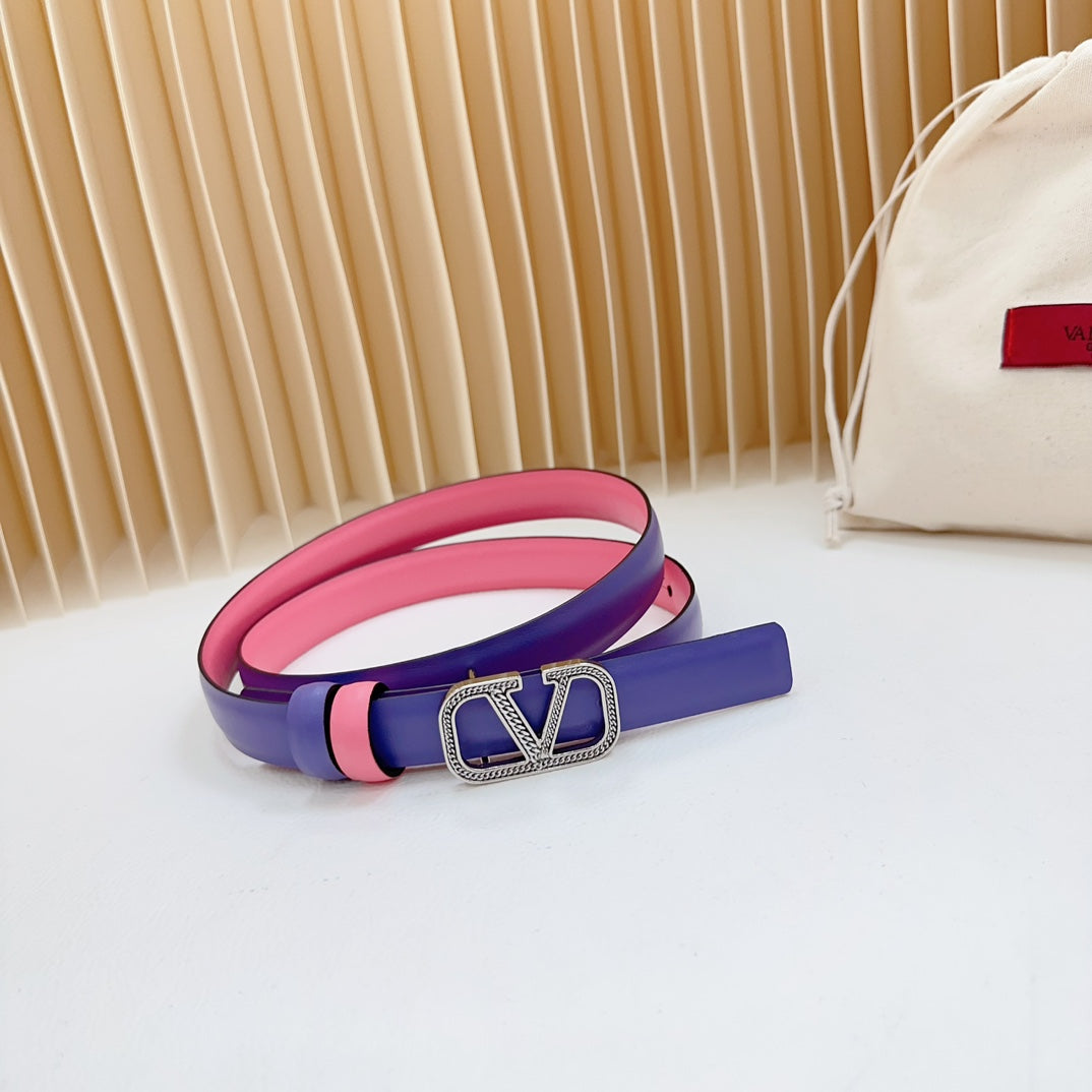 Vlogo Buckle Water Wave Silver Copper Glossy Pink Purple Leather 20mm Belt - 30