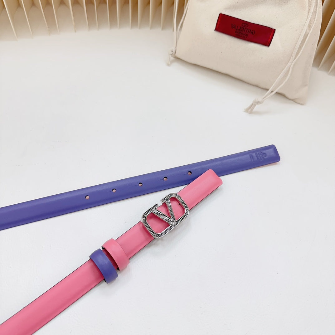 Vlogo Buckle Water Wave Silver Copper Glossy Pink Purple Leather 20mm Belt - 30