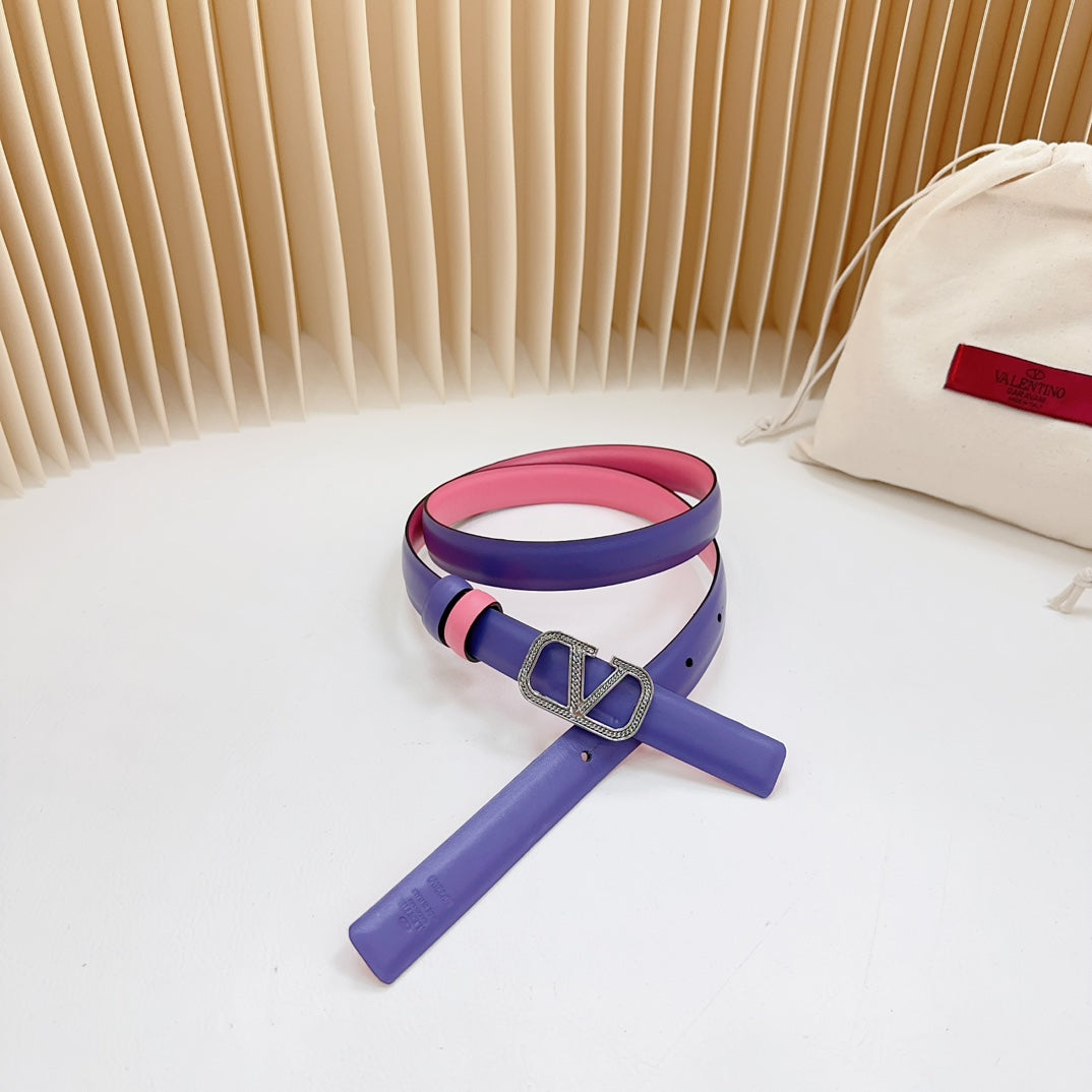 Vlogo Buckle Water Wave Silver Copper Glossy Pink Purple Leather 20mm Belt - 30