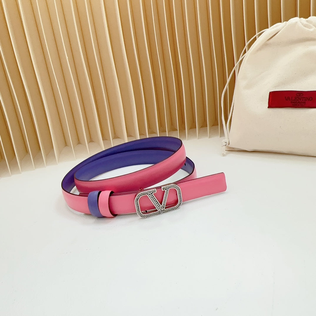 Vlogo Buckle Water Wave Silver Copper Glossy Pink Purple Leather 20mm Belt - 30