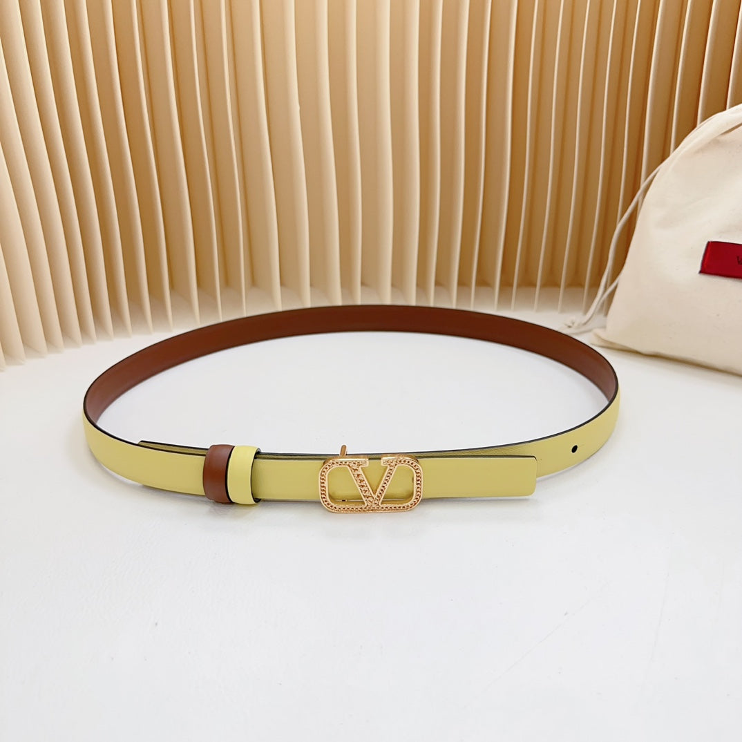 Vlogo Buckle Water Wave Gold Copper Glossy Brown Yellow Leather 20mm Belt - 30