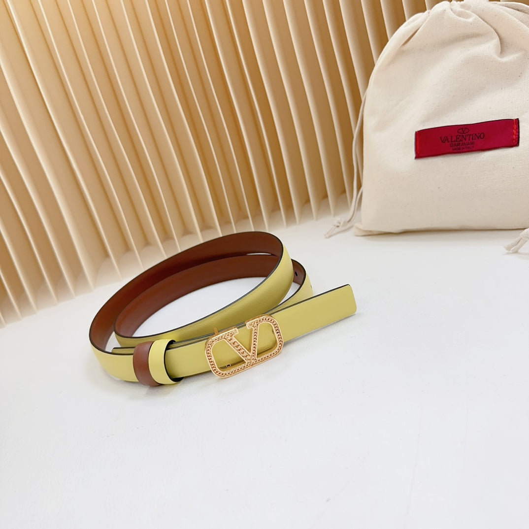 Vlogo Buckle Water Wave Gold Copper Glossy Brown Yellow Leather 20mm Belt - 30
