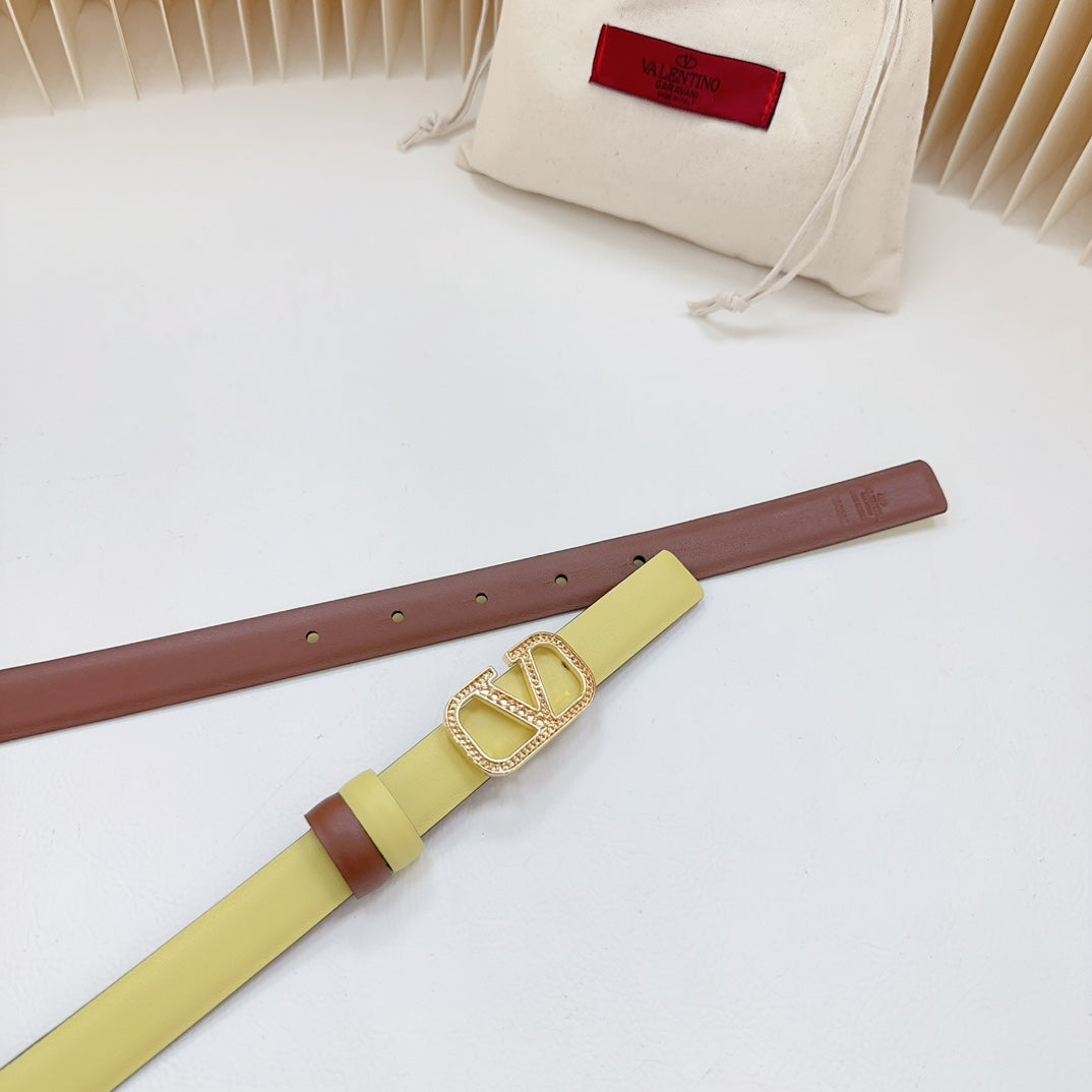 Vlogo Buckle Water Wave Gold Copper Glossy Brown Yellow Leather 20mm Belt - 30