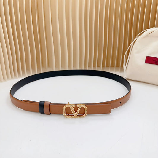 Vlogo Buckle Water Wave Gold Copper Glossy Brown Black Leather 20mm Belt - 30