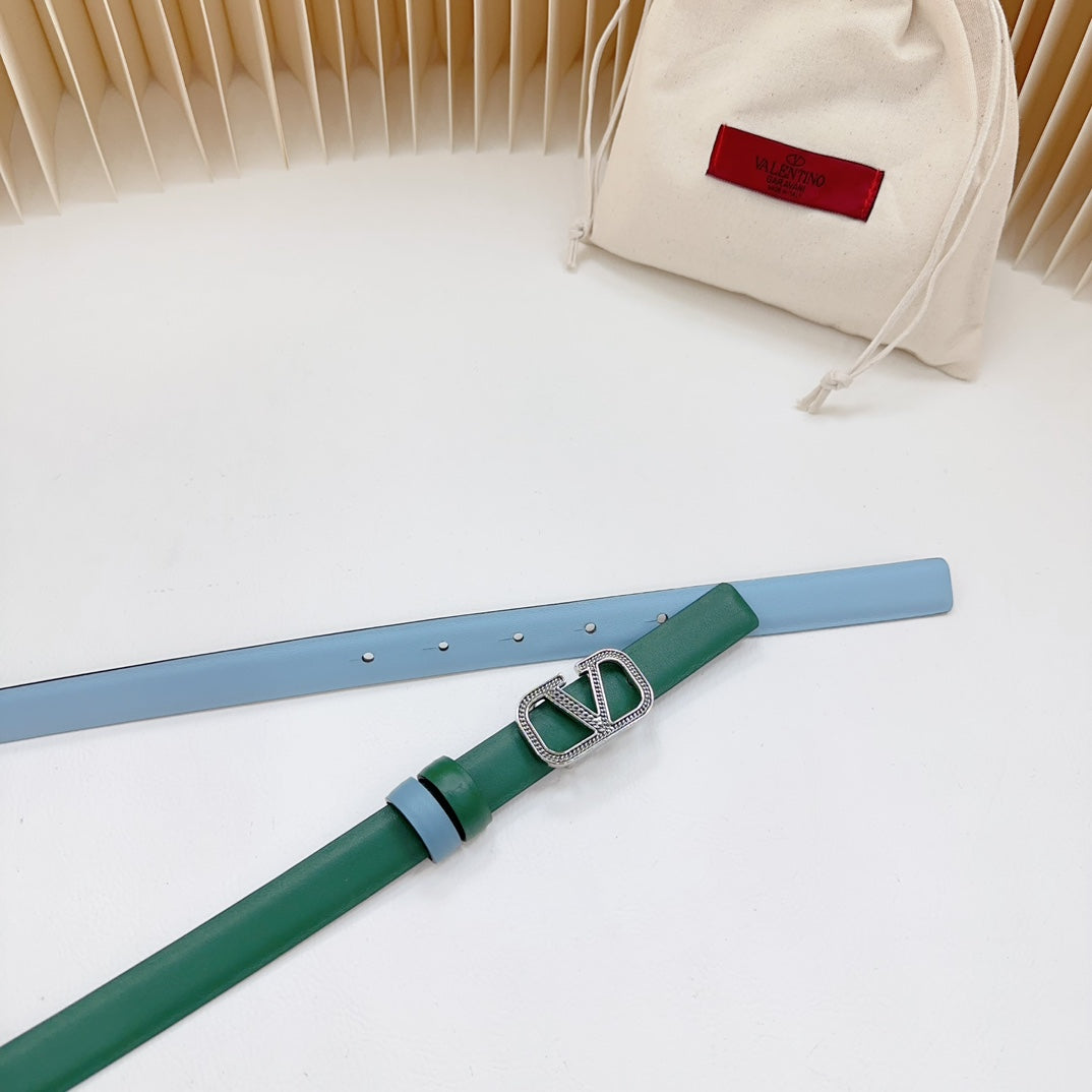 Vlogo Buckle Water Wave Silver Copper Glossy Dark Green Cloud Blue Leather 20mm Belt - 30