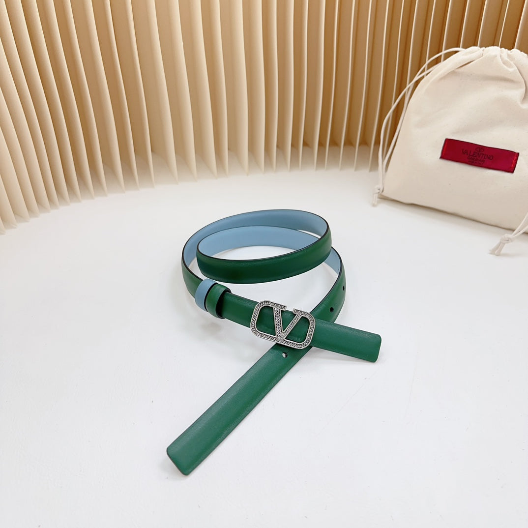 Vlogo Buckle Water Wave Silver Copper Glossy Dark Green Cloud Blue Leather 20mm Belt - 30