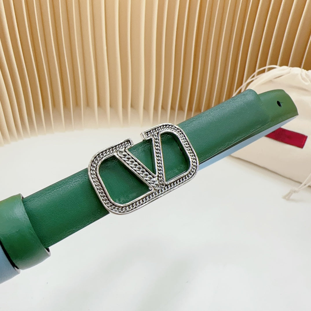Vlogo Buckle Water Wave Silver Copper Glossy Dark Green Cloud Blue Leather 20mm Belt - 30