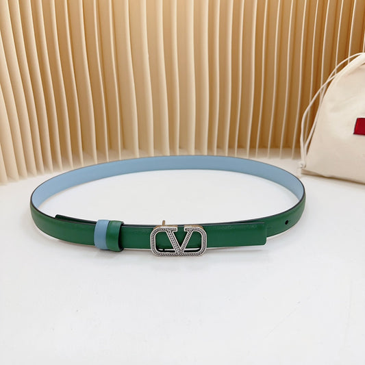 Vlogo Buckle Water Wave Silver Copper Glossy Dark Green Cloud Blue Leather 20mm Belt - 30