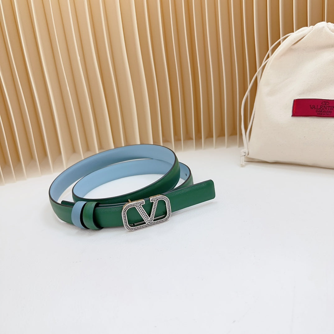 Vlogo Buckle Water Wave Silver Copper Glossy Dark Green Cloud Blue Leather 20mm Belt - 30
