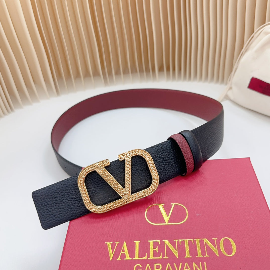 Vlogo Buckle Water Wave Gold Copper Glossy Wine Black Leather 40mm - 30