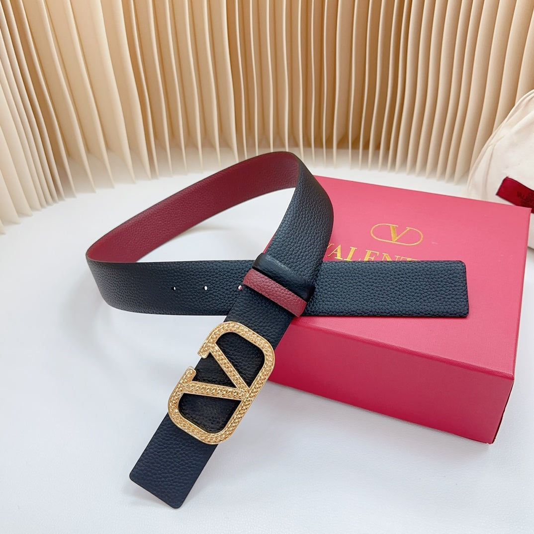 Vlogo Buckle Water Wave Gold Copper Glossy Wine Black Leather 40mm - 30