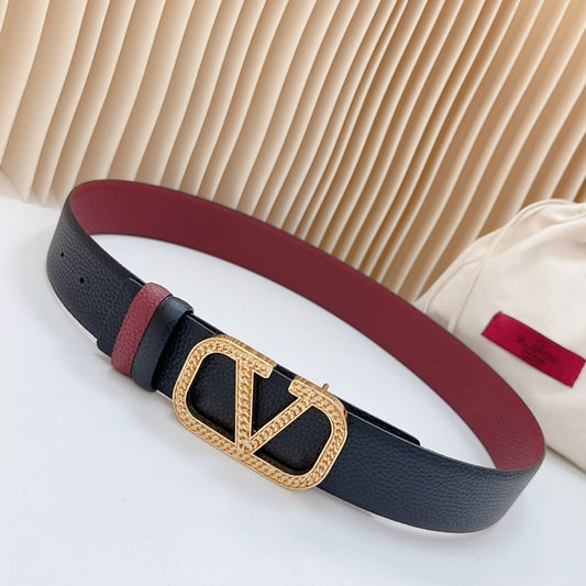 Vlogo Buckle Water Wave Gold Copper Glossy Wine Black Leather 40mm - 30