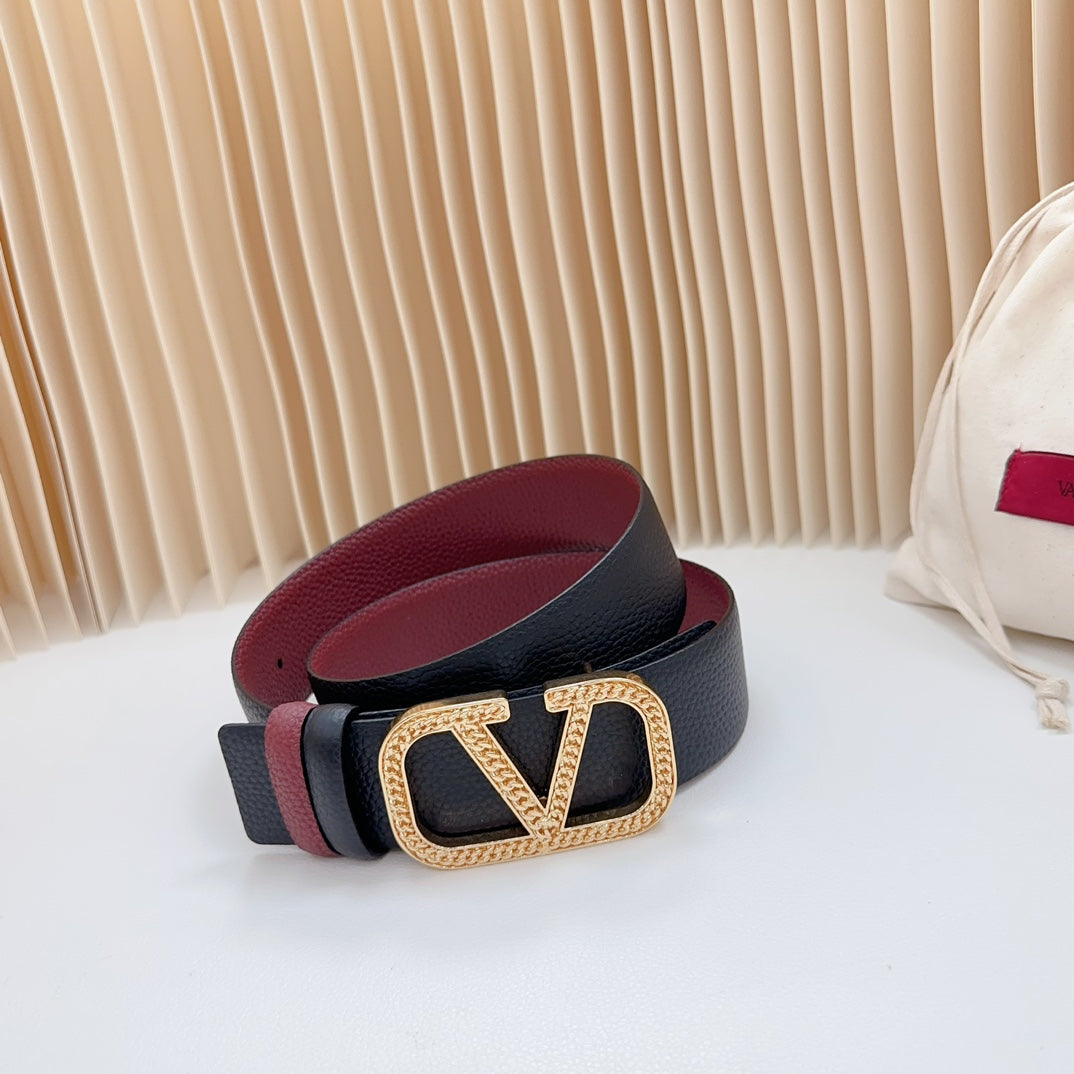 Vlogo Buckle Water Wave Gold Copper Glossy Wine Black Leather 40mm - 30