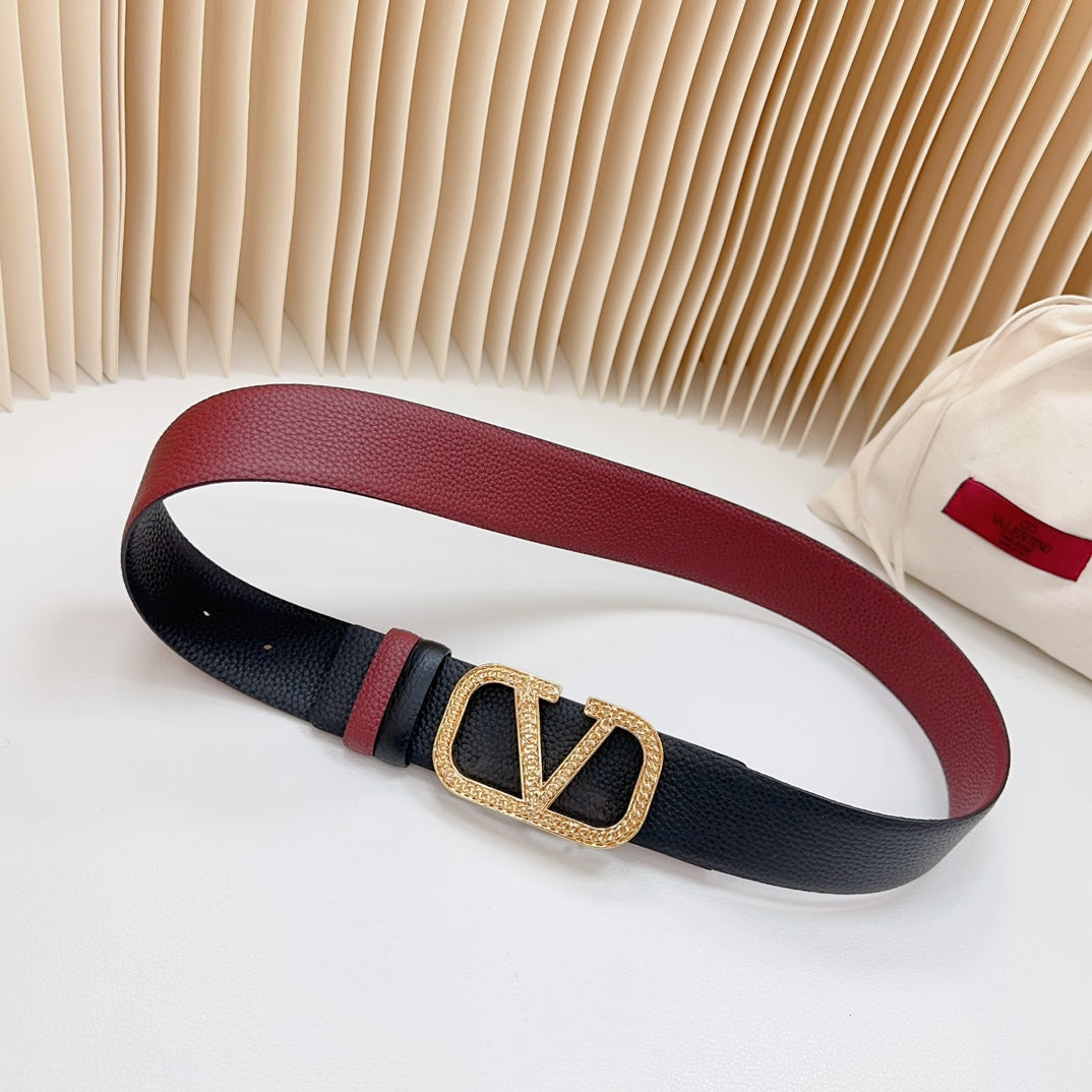 Vlogo Buckle Water Wave Gold Copper Glossy Wine Black Leather 40mm - 30