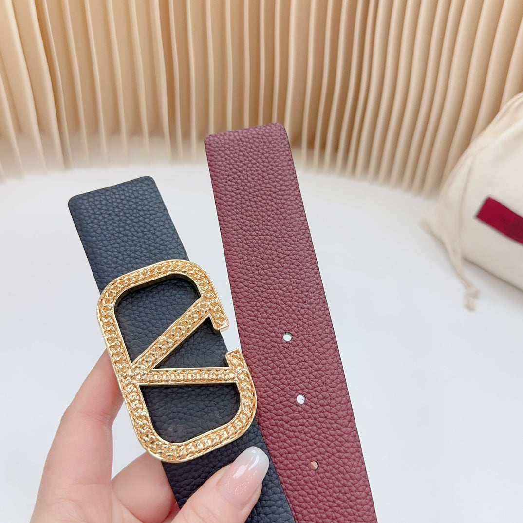 Vlogo Buckle Water Wave Gold Copper Glossy Wine Black Leather 40mm - 30