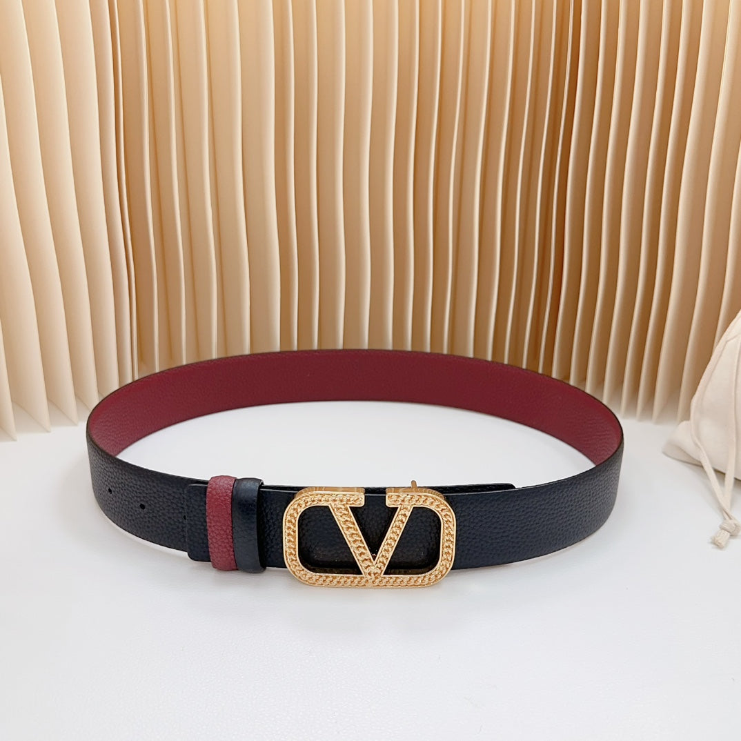 Vlogo Buckle Water Wave Gold Copper Glossy Wine Black Leather 40mm - 30