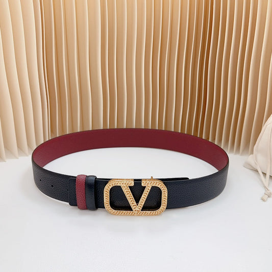 Vlogo Buckle Water Wave Gold Copper Glossy Wine Black Leather 40mm - 30
