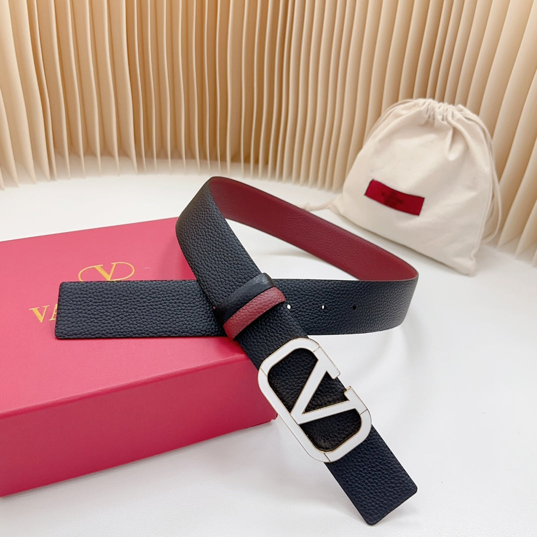 Vlogo White Gold Buckle Belt 40mm Wine Black Leather - 30