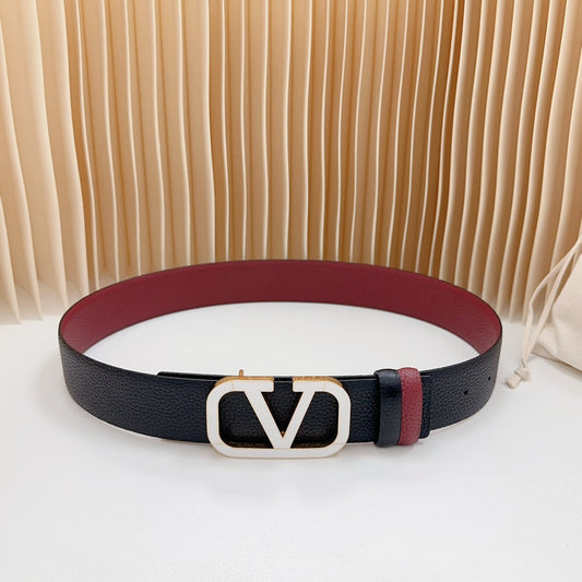 Vlogo White Gold Buckle Belt 40mm Wine Black Leather - 30