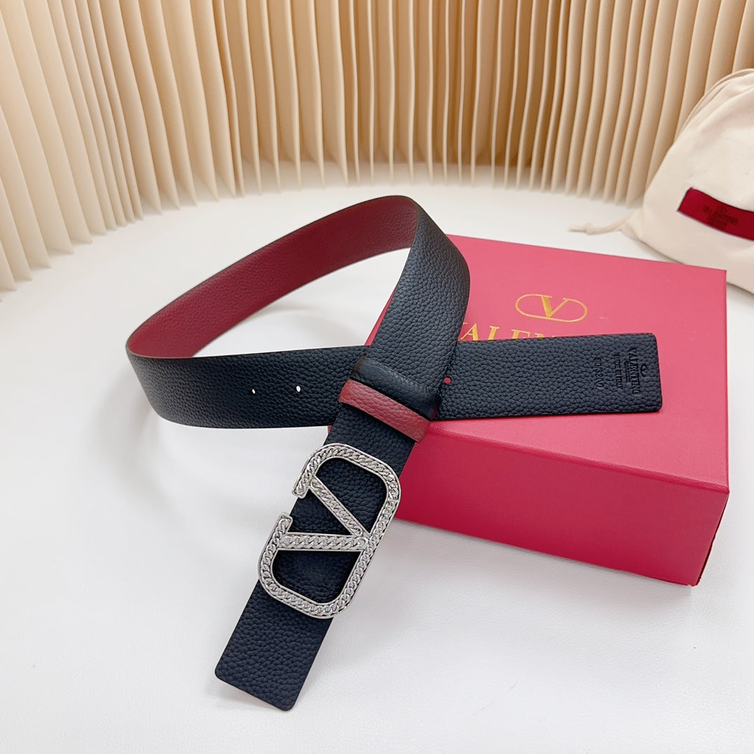 Vlogo Buckle Water Wave Silver Copper Glossy Wine Black Leather 40mm - 30