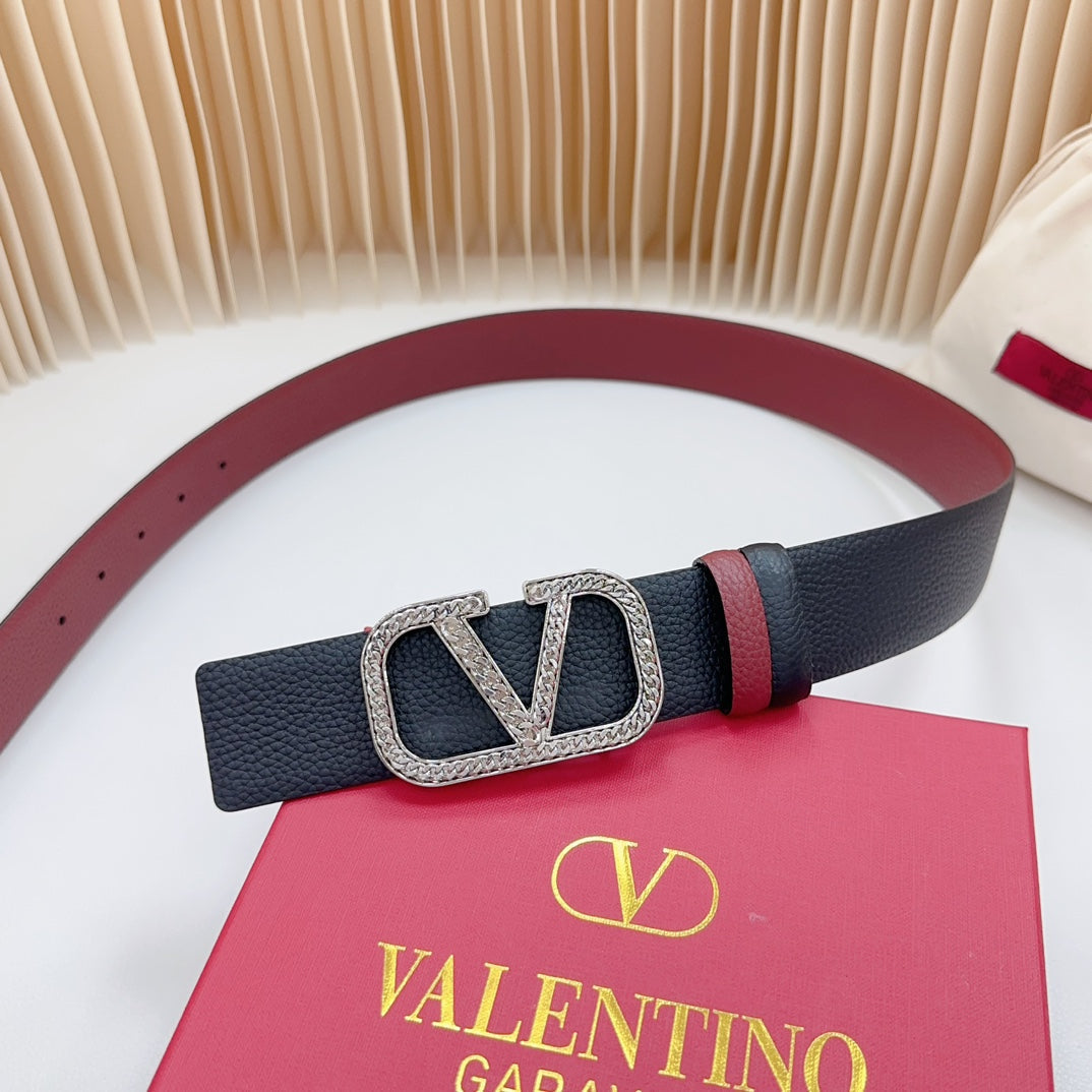 Vlogo Buckle Water Wave Silver Copper Glossy Wine Black Leather 40mm - 30