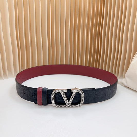 Vlogo Buckle Water Wave Silver Copper Glossy Wine Black Leather 40mm - 30