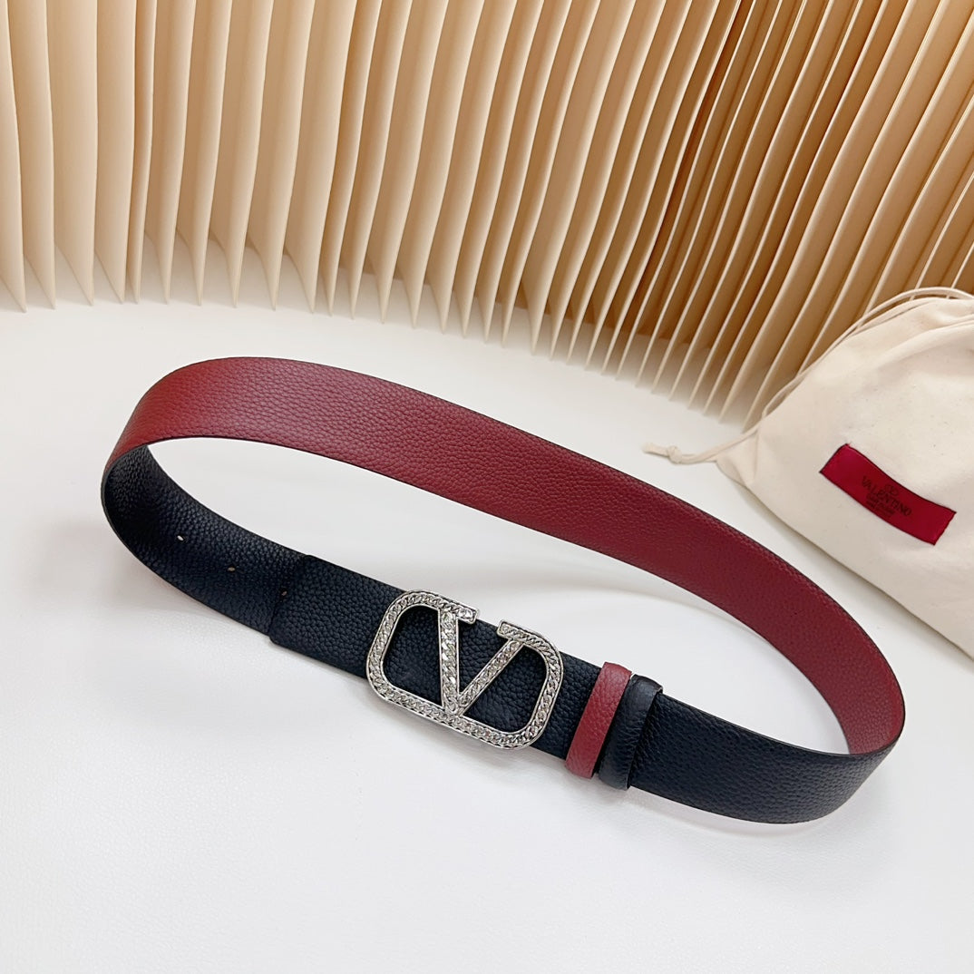 Vlogo Buckle Water Wave Silver Copper Glossy Wine Black Leather 40mm - 30