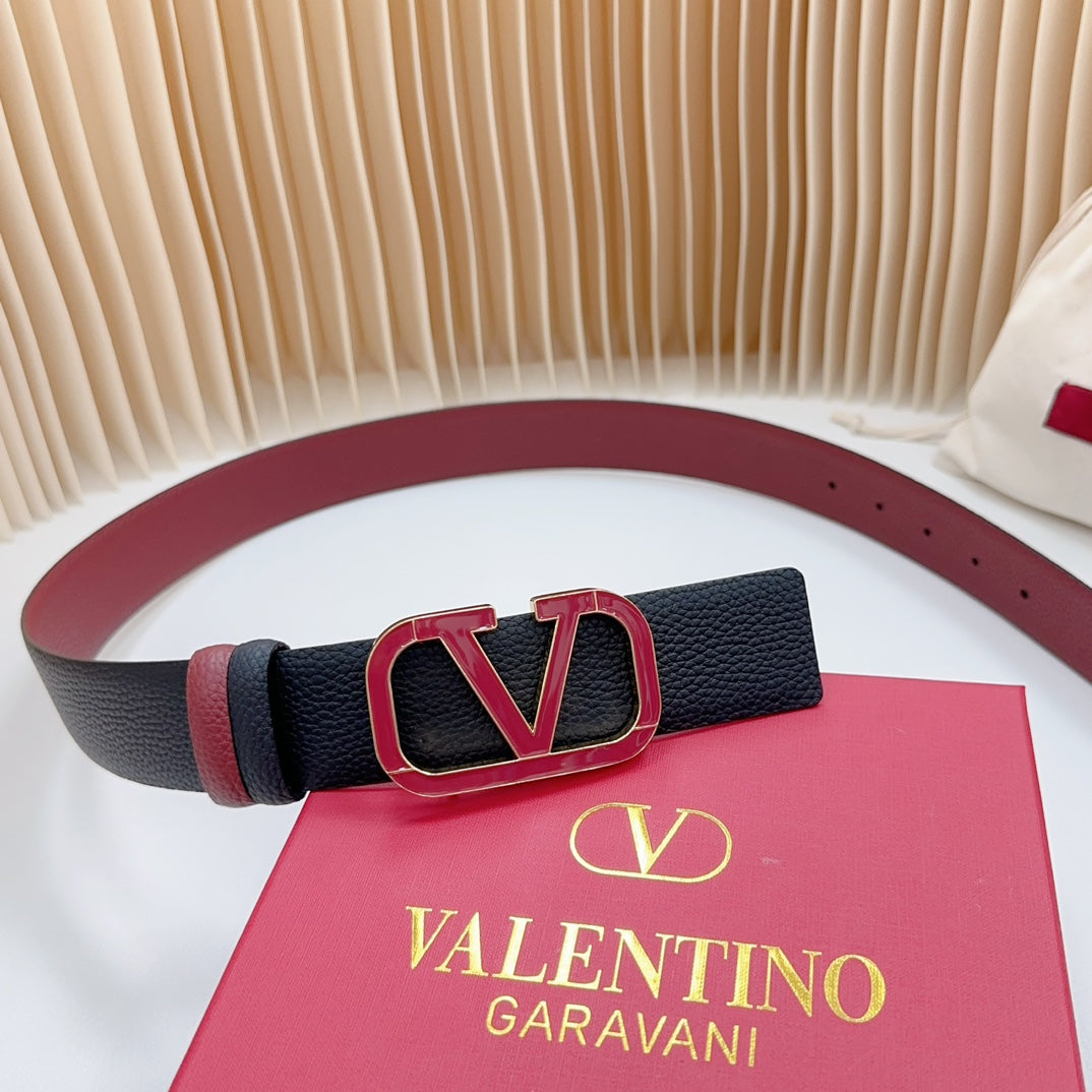 Vlogo Wine Gold Buckle Belt 40mm Wine Black Leather - 30