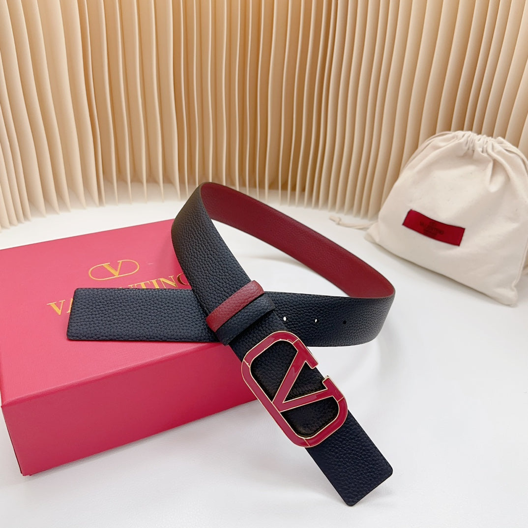 Vlogo Wine Gold Buckle Belt 40mm Wine Black Leather - 30