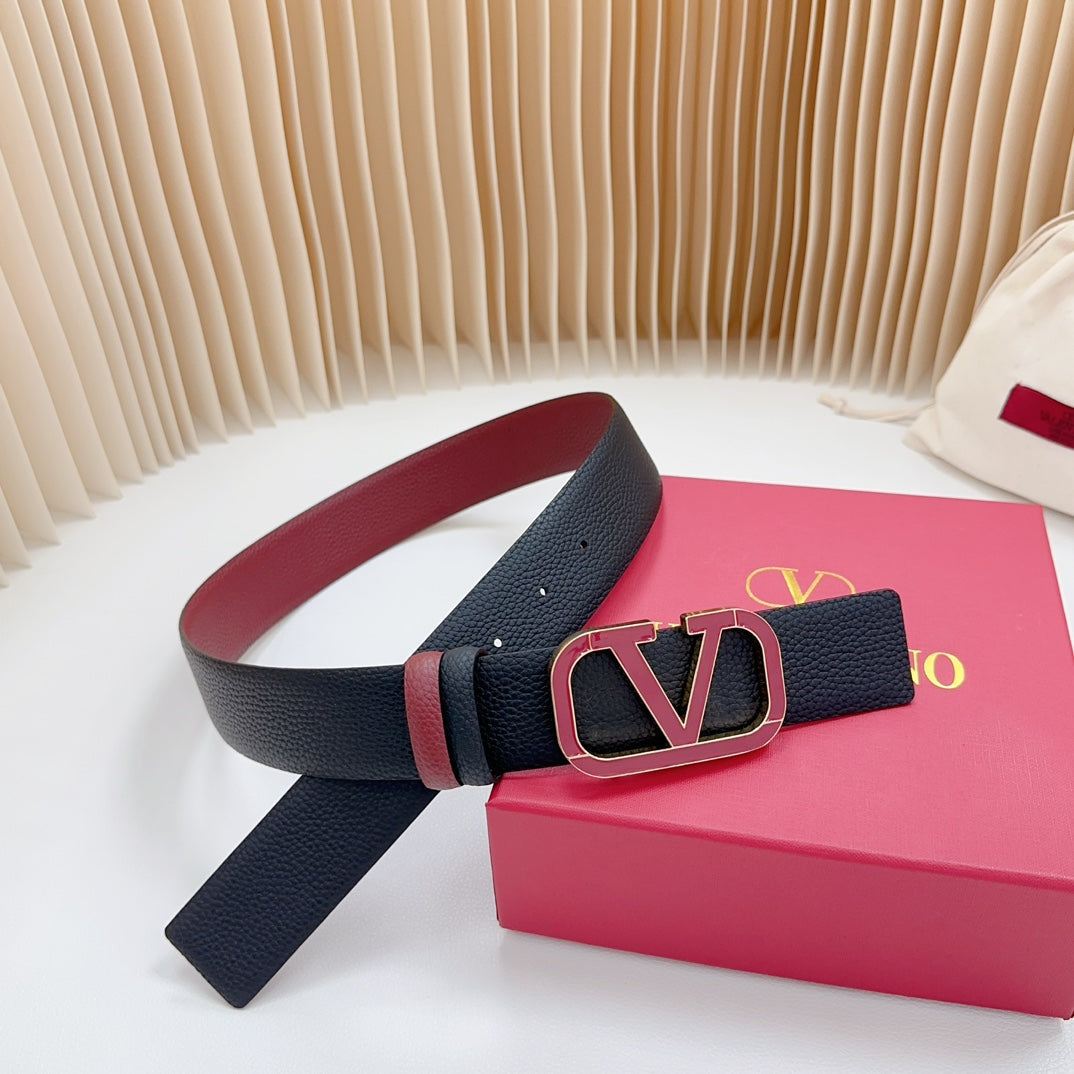 Vlogo Wine Gold Buckle Belt 40mm Wine Black Leather - 30