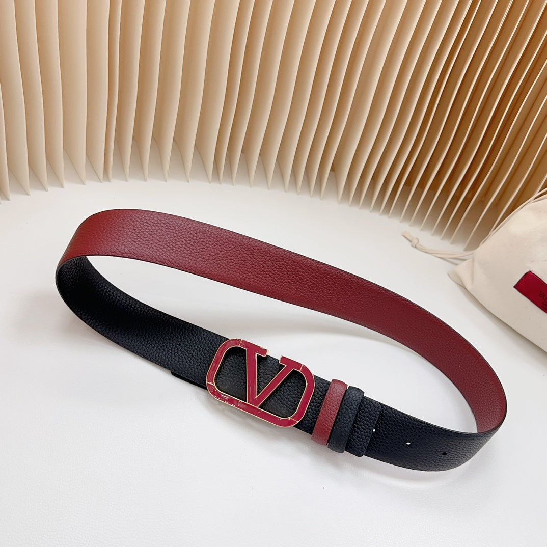 Vlogo Wine Gold Buckle Belt 40mm Wine Black Leather - 30